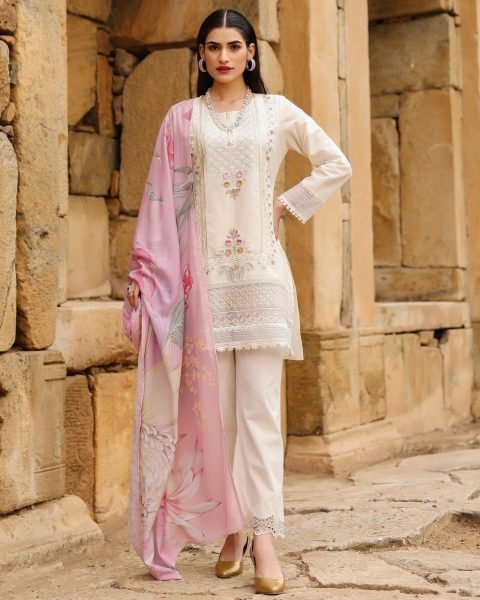 Splendid Off White Cotton Embroidered 3 Piece Kurta Palazzo Set For Women Cotton Kurtis Wholesale