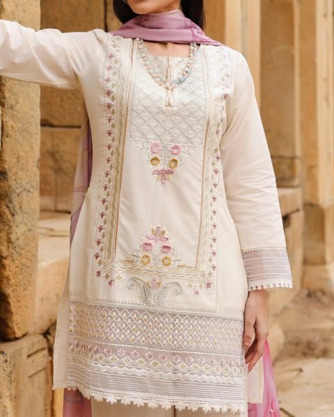 Splendid Off White Cotton Embroidered 3 Piece Kurta Palazzo Set For Women Cotton Kurtis Wholesale