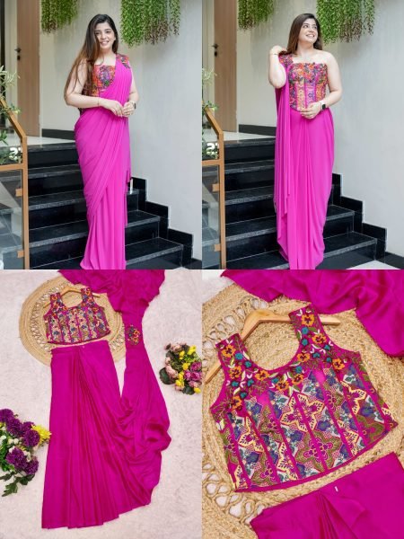 Splendid Pink Elegant Rangoli Silk Saree for Wedding and Reception Wear Ready To Wear Saree 