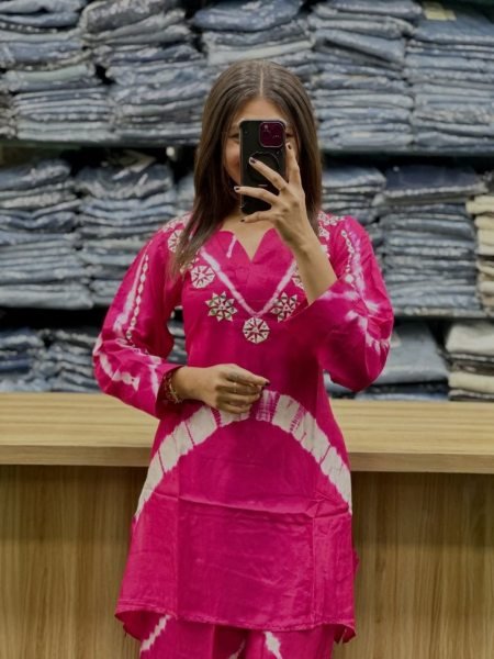 Splendid Pink Tie-Dye Kurta And Pant Co-ord Set with Embroidered Yoke CO ORD Sets