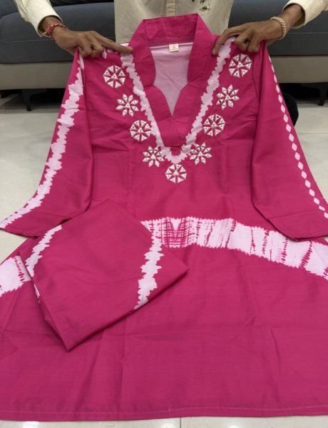Splendid Pink Tie-Dye Kurta And Pant Co-ord Set with Embroidered Yoke CO ORD Sets