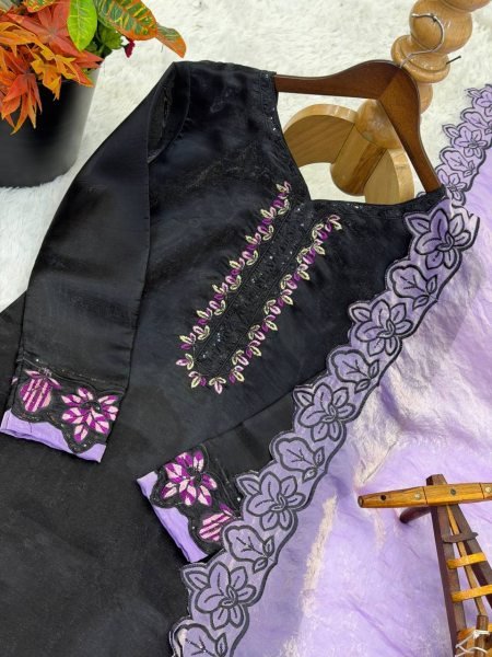 Splendid Purple Roman Glass Silk Suit Set with Farshi Pant for Wedding Wear Ready To Wear Collection