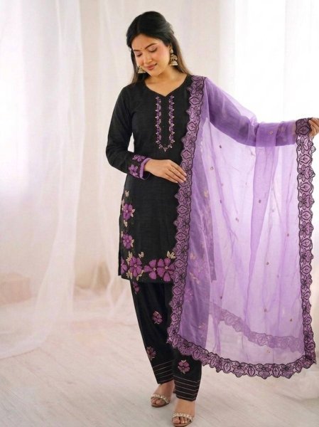 Splendid Purple Roman Glass Silk Suit Set with Farshi Pant for Wedding Wear Ready To Wear Collection