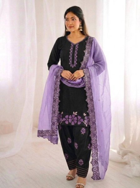 Splendid Purple Roman Glass Silk Suit Set with Farshi Pant for Wedding Wear Ready To Wear Collection
