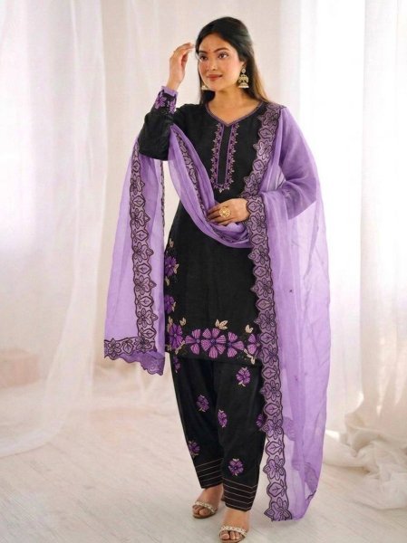 Splendid Purple Roman Glass Silk Suit Set with Farshi Pant for Wedding Wear Ready To Wear Collection