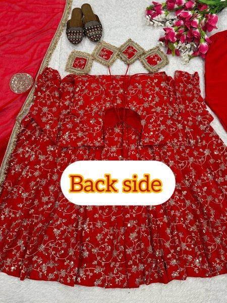 Splendid Red Blooming Georgette Anarkali Gown with Heavy Sequin Work at Manufacturer Rate Ready To Wear Collection