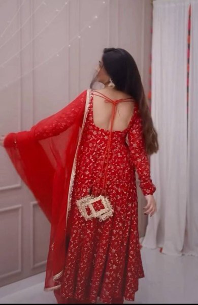 Splendid Red Blooming Georgette Anarkali Gown with Heavy Sequin Work at Manufacturer Rate Ready To Wear Collection