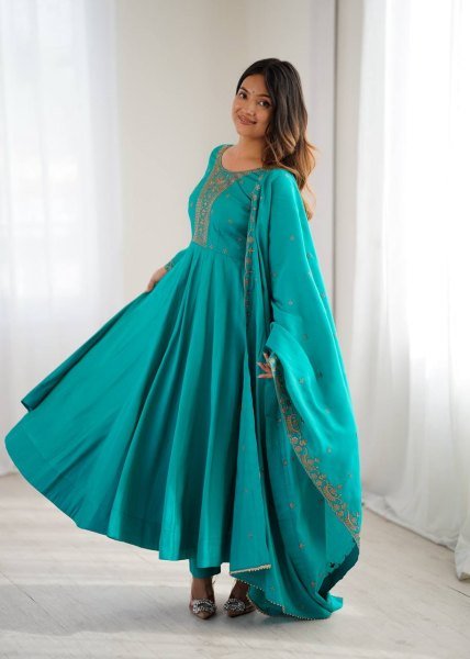 Splendid Roman Shimmer Anarkali Gown with Bead Work and Dupatta for Exporters at manufacturer price Anarkali Kurtis 