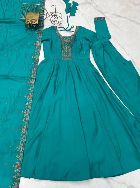 Splendid Roman Shimmer Anarkali Gown with Bead Work and Dupatta for Exporters at manufacturer price Anarkali Kurtis 