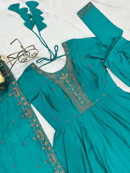 Splendid Roman Shimmer Anarkali Gown with Bead Work and Dupatta for Exporters at manufacturer price Anarkali Kurtis 