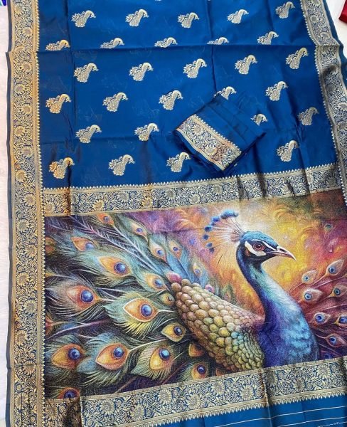 Splendid Teal Blue Soft Lichi Silk Saree with Jacquard Weaving and Designer Blouse Silk Sarees Wholesale