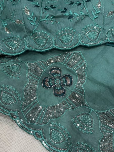 Splendid Teal Green Star Georgette Saree with Matching Beads Unstitch Blouse at Wholesale Rate Georgette Sarees Wholesale