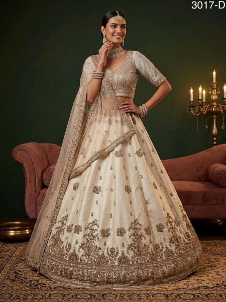 Splendid White Bridal Lehenga with Gold Zari Embroidery for Reception Wear Bridal Lehenga Choli