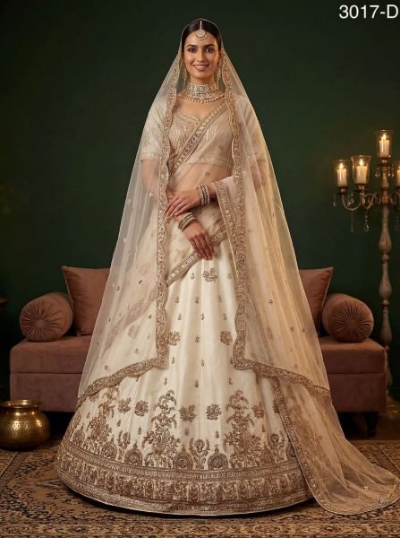 Splendid White Bridal Lehenga with Gold Zari Embroidery for Reception Wear Bridal Lehenga Choli