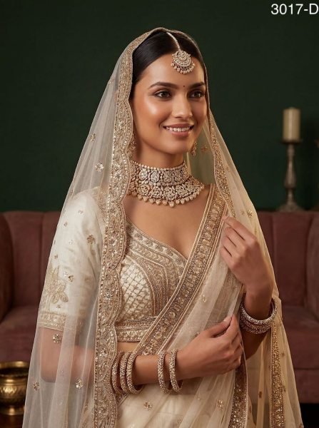 Splendid White Bridal Lehenga with Gold Zari Embroidery for Reception Wear Bridal Lehenga Choli