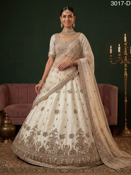 Splendid White Bridal Lehenga with Gold Zari Embroidery for Reception Wear Bridal Lehenga Choli
