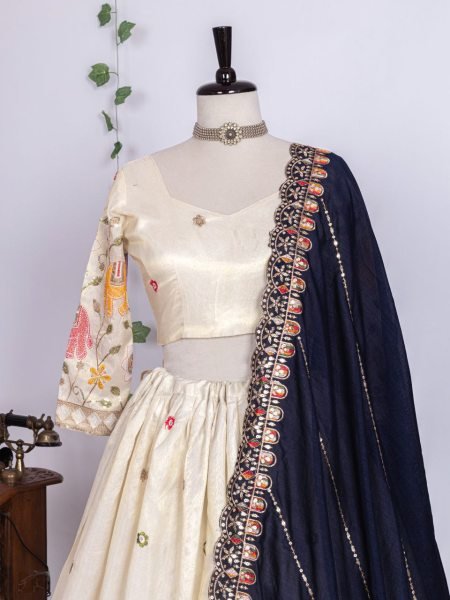 Splendid White Pure Tissue Silk Lehenga Choli with Heavy Thread and Sequin Work Designer Lehenga Choli
