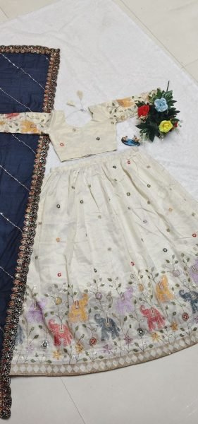 Splendid White Pure Tissue Silk Lehenga Choli with Heavy Thread and Sequin Work Designer Lehenga Choli