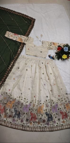 Splendid White Pure Tissue Silk Lehenga Choli with Heavy Thread and Sequin Work Designer Lehenga Choli