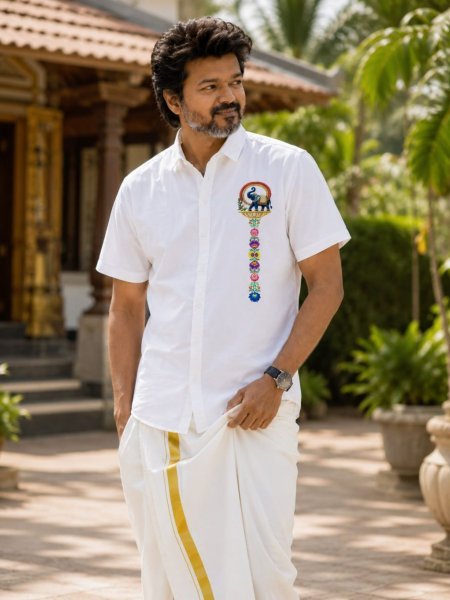Splendid White Soft Cotton Shirt with Designer Flower Print and Dhoti 