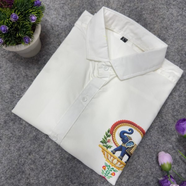 Splendid White Soft Cotton Shirt with Designer Flower Print and Dhoti Mens Shirt