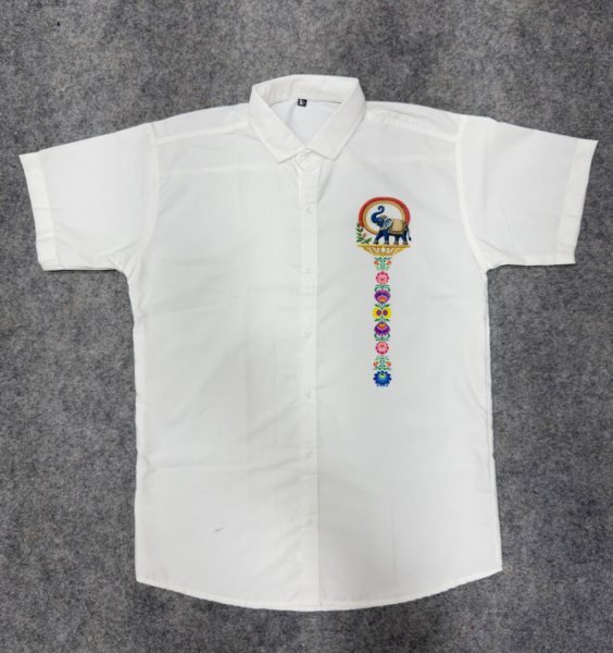 Splendid White Soft Cotton Shirt with Designer Flower Print and Dhoti Mens Shirt