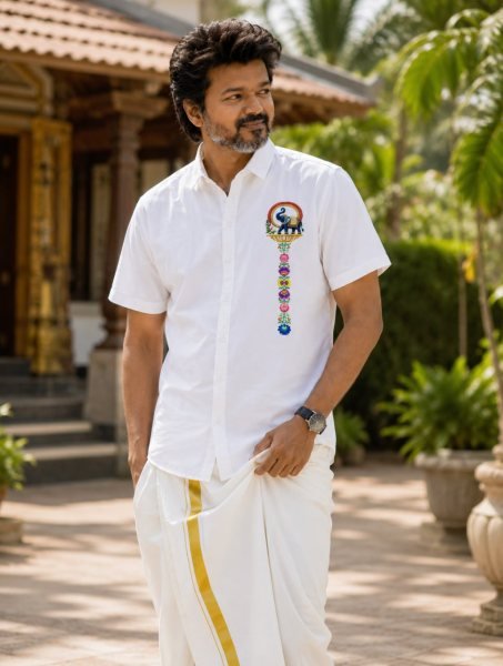 Splendid White Soft Cotton Shirt with Designer Flower Print and Dhoti Mens Shirt