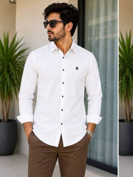 Splendid White Stylish Full Sleeve Cotton Shirt for Men Professional Collection 