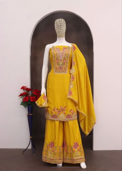 Splendid Yellow Embroidery Sequence Suit Set with Dupatta for Party Wear at Export Quality  Designer Plazzo Salwar Suits Wholesale