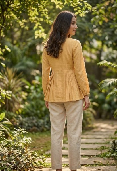 Splendid Yellow Summer Special Cotton Linen Co Ord Set for Daily Use Tunics kurti