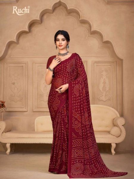 Star Chiffon Saree With Amazing Bandhani Print Festive Wear Saree Collection Pure Chiffon Sarees Wholesale