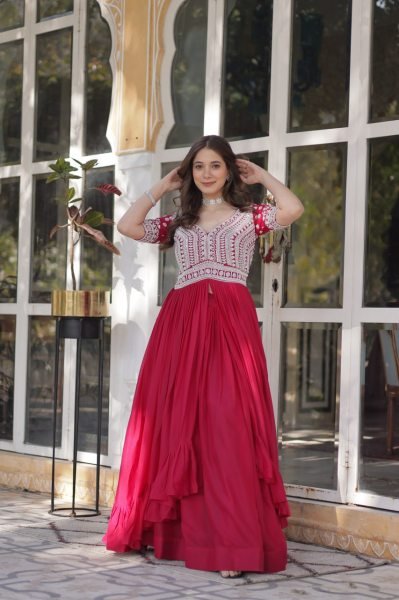 Star Georgette Kurti with Heavy Embroidery Work Cotton Lining Elegant Festive Wear Ready To Wear Collection