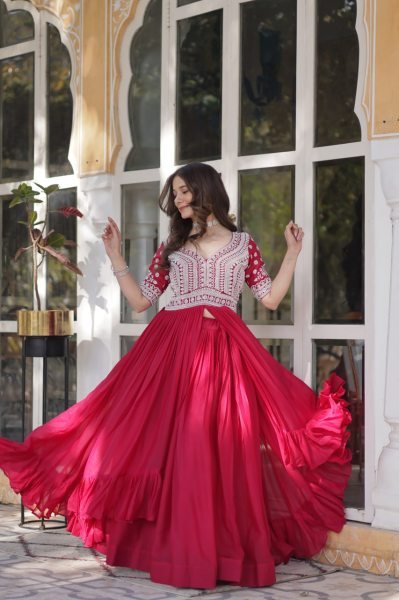 Star Georgette Kurti with Heavy Embroidery Work Cotton Lining Elegant Festive Wear Ready To Wear Collection
