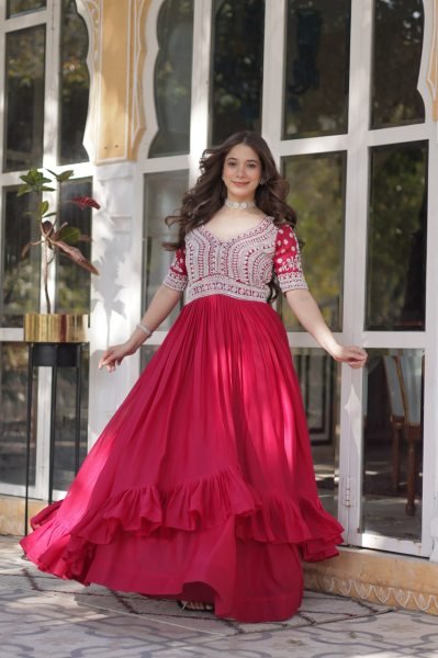 Star Georgette Kurti with Heavy Embroidery Work Cotton Lining Elegant Festive Wear Ready To Wear Collection