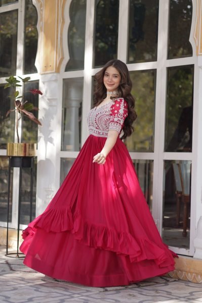 Star Georgette Kurti with Heavy Embroidery Work Cotton Lining Elegant Festive Wear Ready To Wear Collection