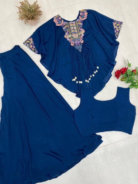 Statement Navy Blue Air Tex Chinon Indo Western Outfit for Festive Glam Ready To Wear Collection