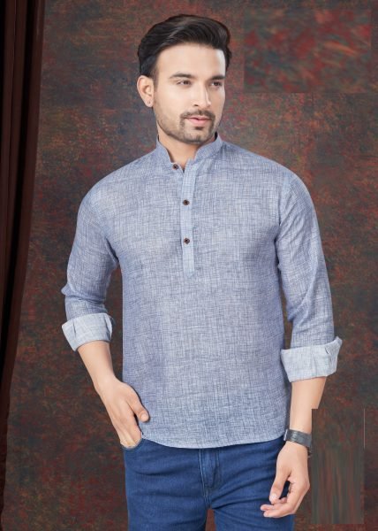 Steel Grey Linen Casual Kurta for Men Everyday Versatile Style Mens Shirt
