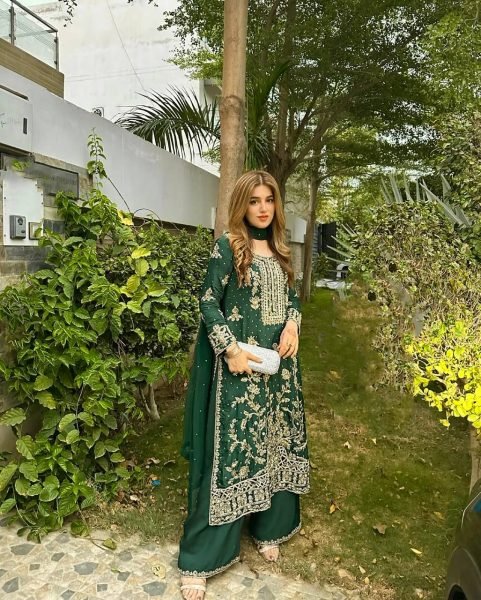 Stitched Collection Beautiful Chinon Silk Green Salwar Suit Wholesale Price Ready To Wear Collection