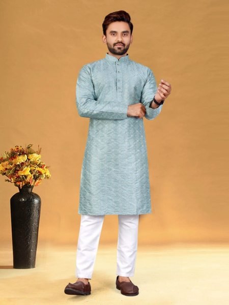 Straight Mens Pure Silk Kurta Pajama Kurta Pajama Wholesale