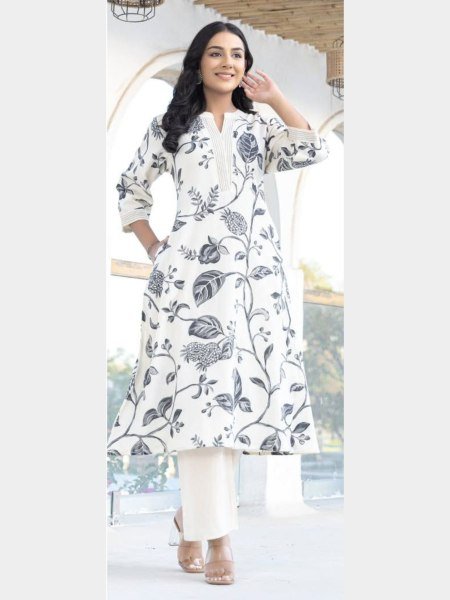 Street Style Black Printed Flared Kurti and  Plazzo Set Perfect for Office Wear  Kurti With Bottom Wholesale