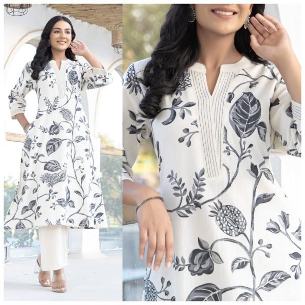 Street Style Black Printed Flared Kurti and  Plazzo Set Perfect for Office Wear  Printed Kurtis