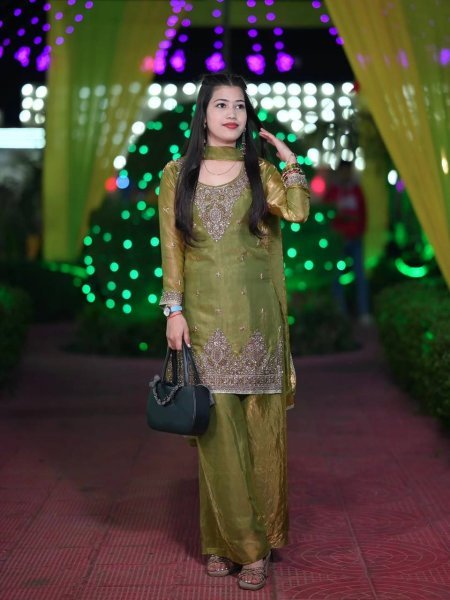 Strong  Olive Green Design Two Tone Fandy Silk Embroidered Top Plazo Set with Dupatta Ready To Wear Collection