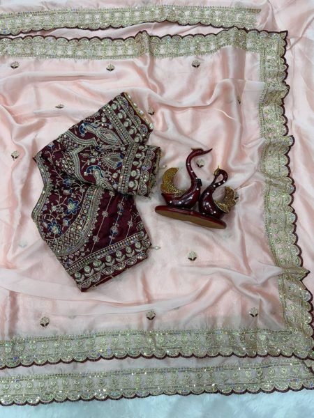 Stunning Baby Pink Rangoli Silk Ethnic Saree with Stitched Blouse For Boutique  Sarees 