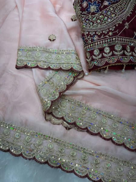 Stunning Baby Pink Rangoli Silk Ethnic Saree with Stitched Blouse For Boutique  Designer Wedding Sarees Wholesale