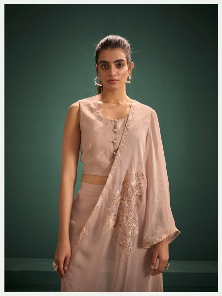 Stunning Beige Mal Chanderi Kurti Pant Set with Designer Jacket For Wedding Embroidery Suits Wholesale