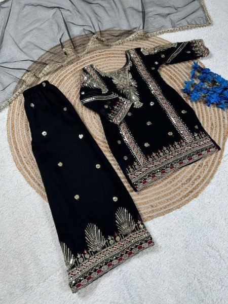 Stunning Black Girls Sharara Suit with Net Dupatta for Wedding and Party Wear Girls Wear