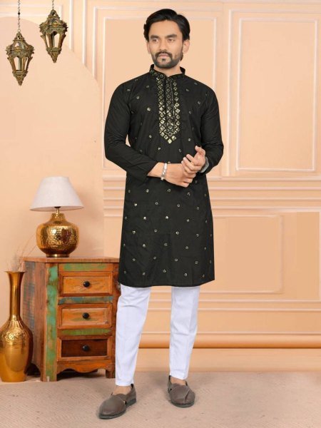 Stunning Black Lightweight Kurta for Men Summer and Festival Wear 