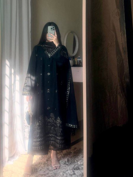 Stunning Black Roman Silk Kurti Palazzo Set with Embroidered Dupatta For Party Wear Ready To Wear Collection