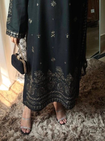 Stunning Black Roman Silk Kurti Palazzo Set with Embroidered Dupatta For Party Wear Ready To Wear Collection