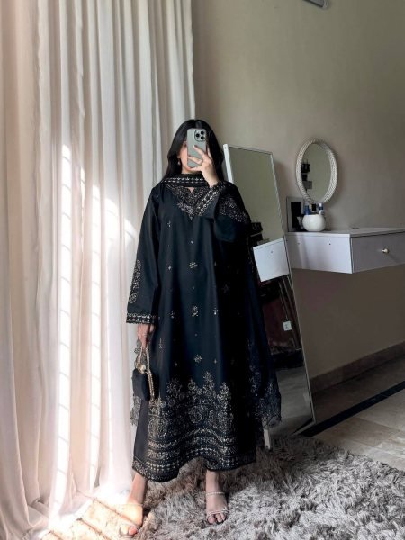 Stunning Black Roman Silk Kurti Palazzo Set with Embroidered Dupatta For Party Wear Ready To Wear Collection